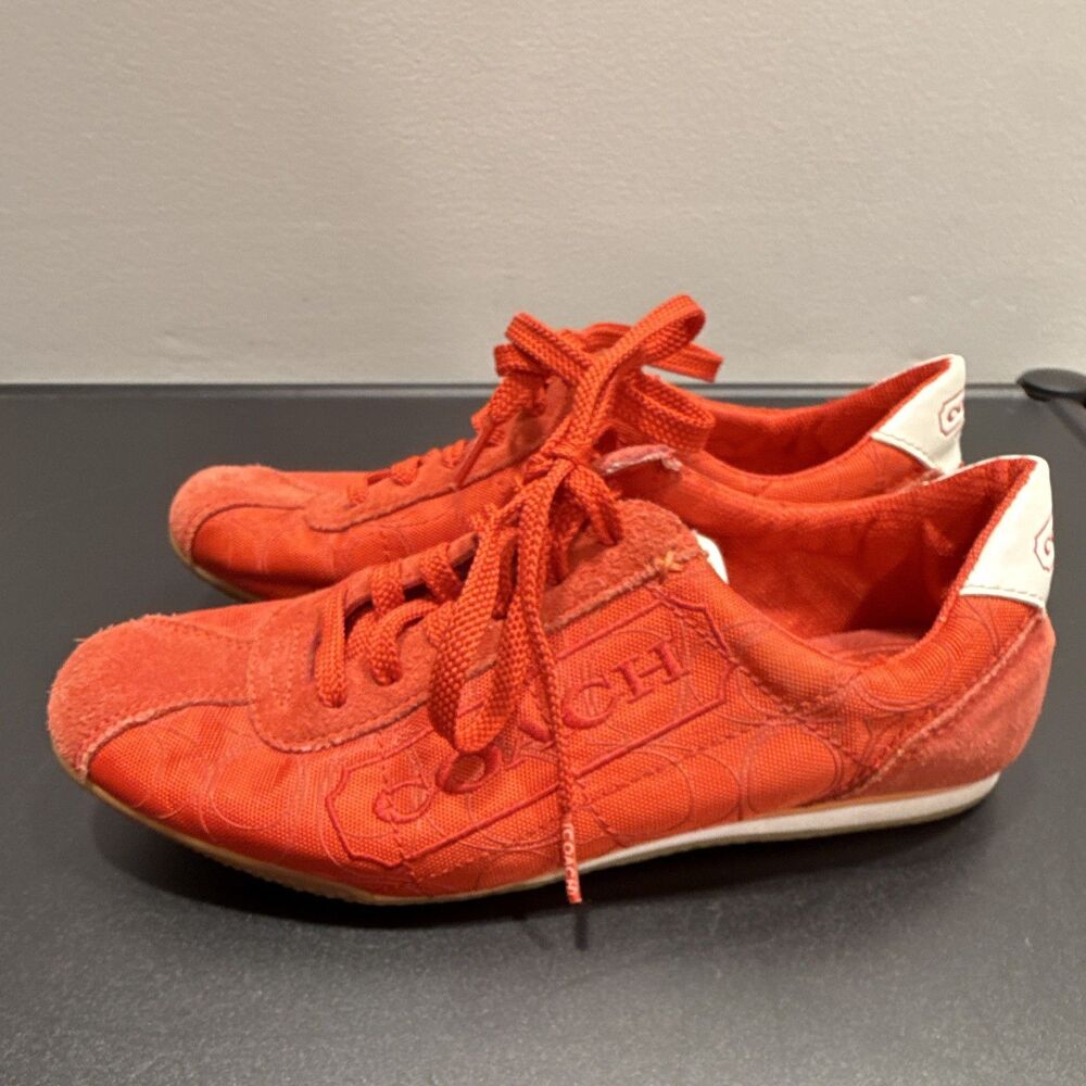 Coach Red & White Monogram Low Top Lace-Up Women’s Sneakers w/ Logo - Picture 4 of 8